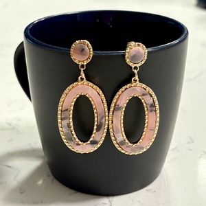 Pink And Black Resin Drop Earrings